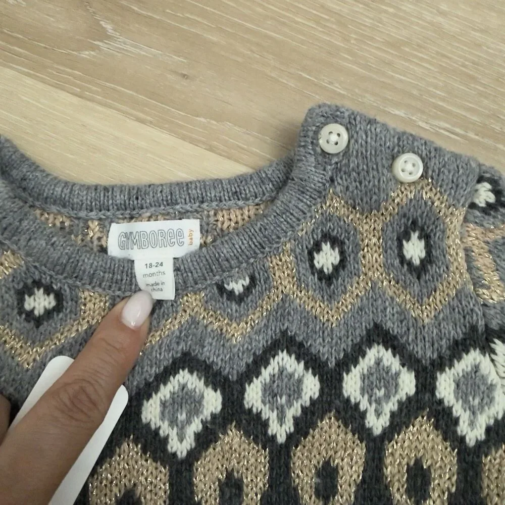 NWT Gymboree Baby Fair Isle Metallic Sweater Dress 18-24M Cotton Blend Holiday